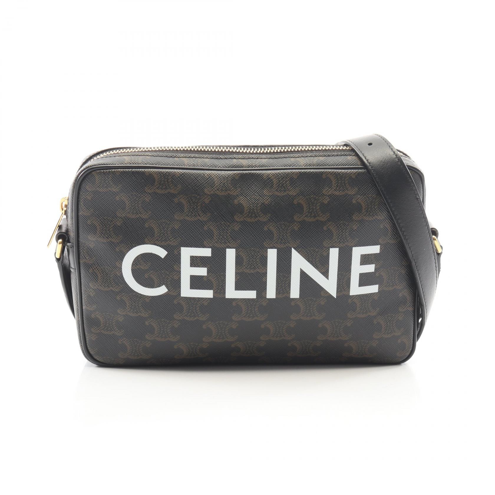 セリーヌ CELINE トリオンフ ミディアム メッセンジャーバッグ ショルダーバッグ バッグ PVCコーティングキャンバス レザー レディース ブラック系 194502CIM.38OG 【中古】