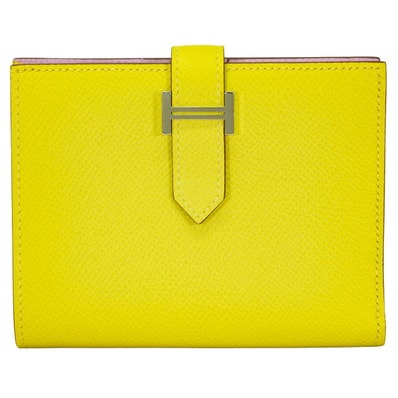HERMES エルメス 二つ折り財布 ベアンコンパクト ヴェルソ ライム/モーヴシルベストル エプソン シルバー金具 D刻印 新品未使用