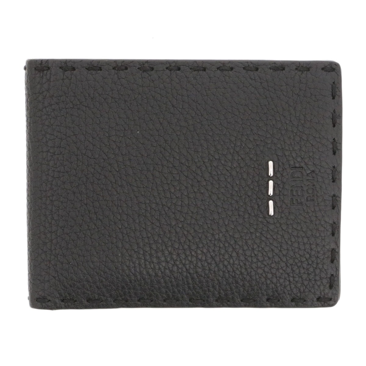 【お値下げ品】FENDI フェンディ セレリア ステッチ ウォレット 二つ折り財布 7M019 レザー ブラック  メンズ【中古】