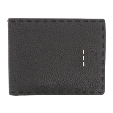 【お値下げ品】FENDI フェンディ セレリア ステッチ ウォレット 二つ折り財布 7M019 レザー ブラック メンズ【中古】