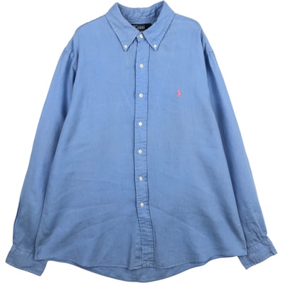古着 ラルフローレン Ralph Lauren POLO by Ralph Lauren CUSTOM FIT 長袖 リネン ボタンダウンシャツ メンズXL相当/eaa634894