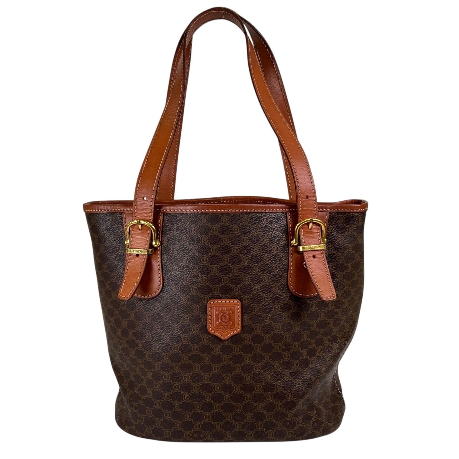 CELINE セリーヌ M95 トートバッグ レザー ブラウン レディース マカダム【中古】