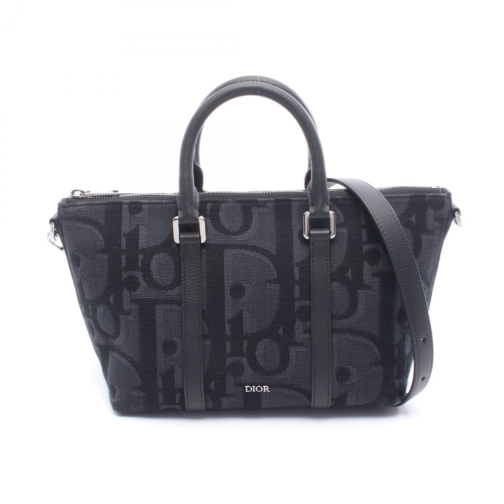 ディオール Dior Weekender ウィークエンダー 25 マキシオブリーク ハンドバッグ バッグ キャンバス レザー メンズ ネイビー系 / ブラック系 【中古】