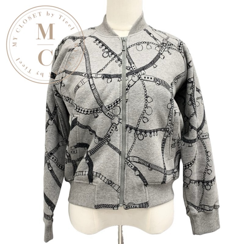 エルメス HERMES アウター コットン グレー ブラック ブルゾン ジャケット 裏起毛 トレゾール・メドール柄