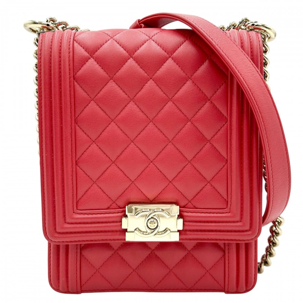 CHANEL シャネル ショルダーバッグ ボーイシャネル 肩掛け 斜め掛け BOY CHANEL ココマーク ココ 鞄 かばん ラムスキン レッド 赤 ゴールド金具 レディース 美品【中古品】