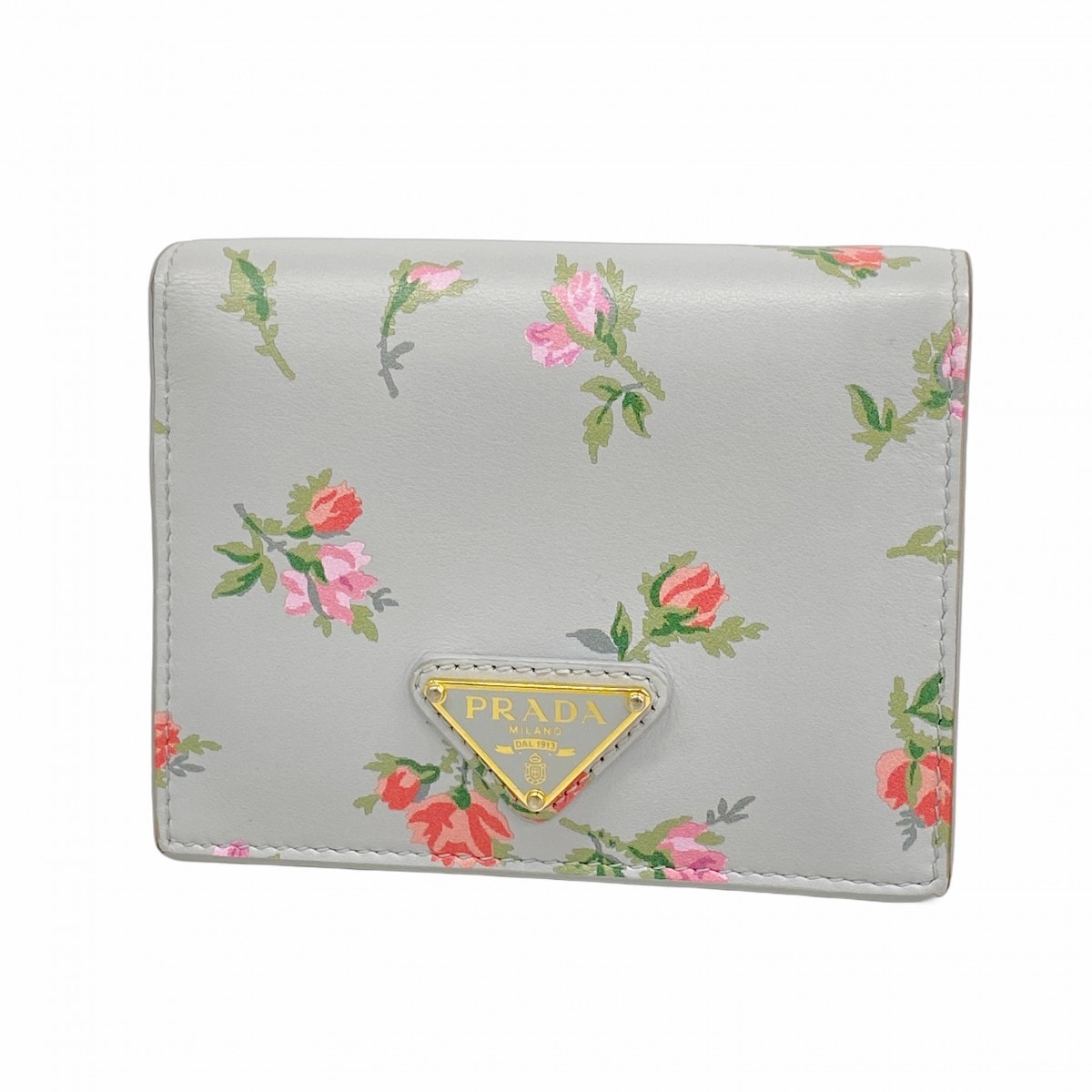 【6cd5411-k】プラダ 財布 レザー マルチカラー ライトグレー ゴールド金具【中古】レディース