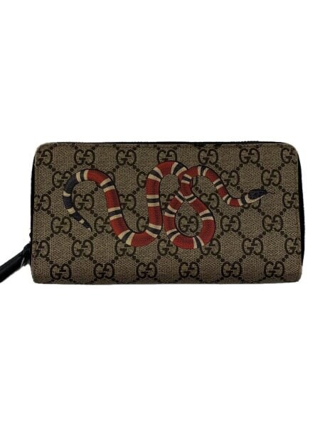 GUCCI Kingsnake Print GG Supreme Zip Around Wallet "Beige/Ebony"