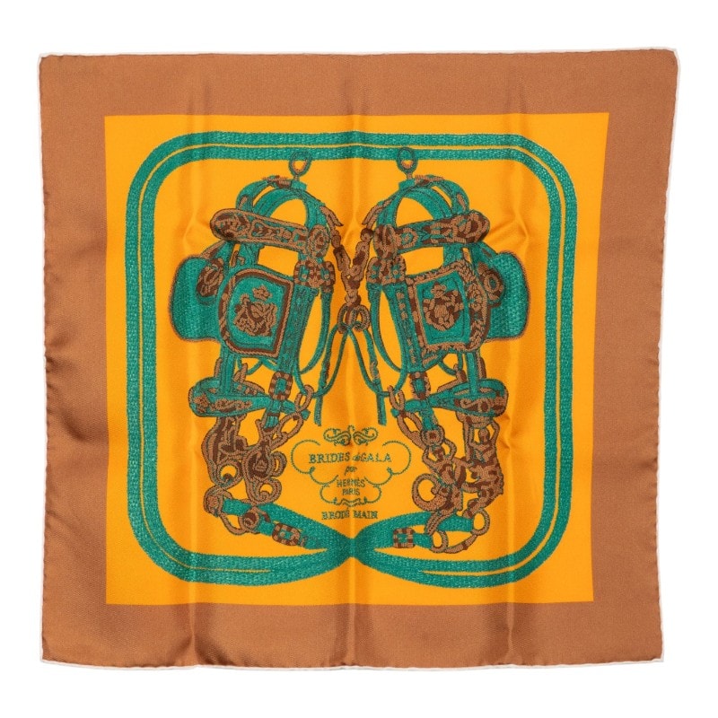 エルメス カレ42 BRIDES de GALA スカーフ オレンジ系 マルチカラー シルク レディース HERMES 【中古】