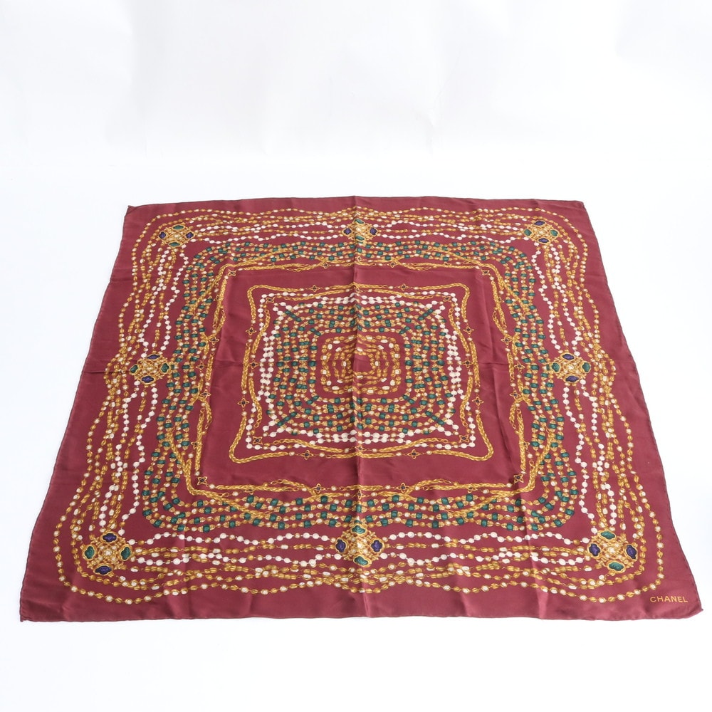 ■美品 シャネル シルク 100% 絹 色石 グリポア 宝石 チェーン