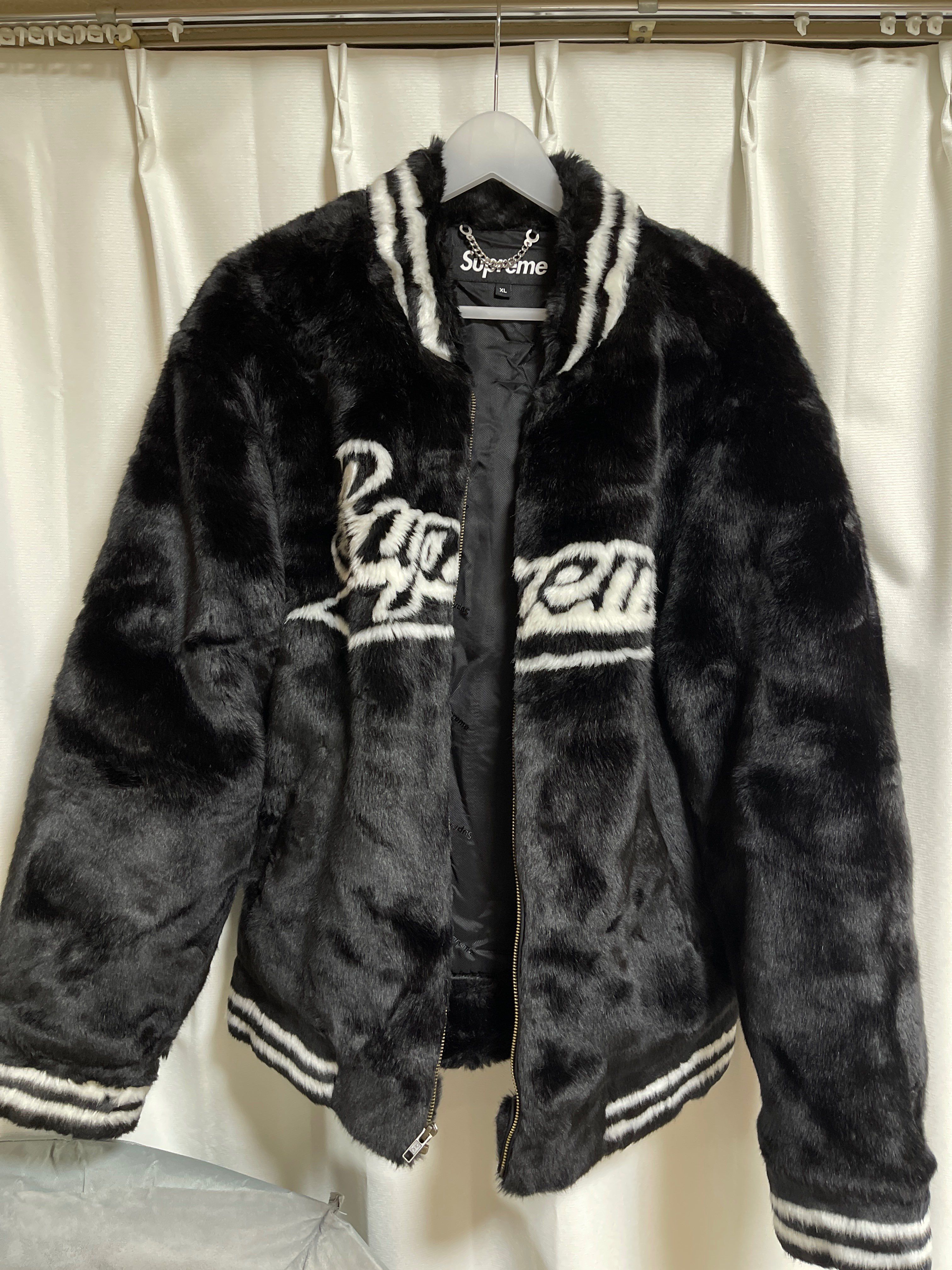 Supreme Faux Fur Varsity Jacket "Black"