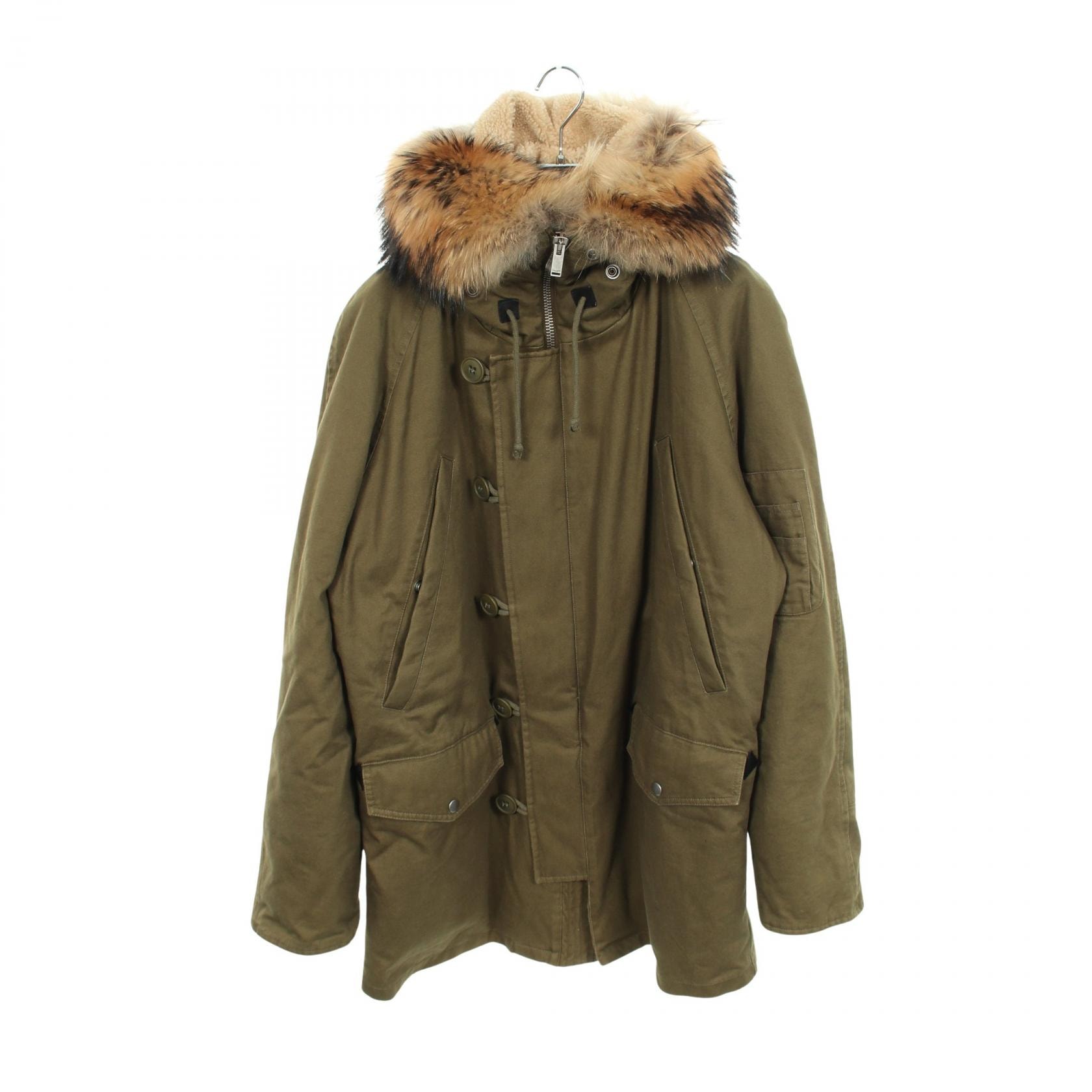 サンローランパリ SAINT LAURENT PARIS フード付き モッズコート 衣料品 アウター コットン メンズ カーキ系 583272 【中古】