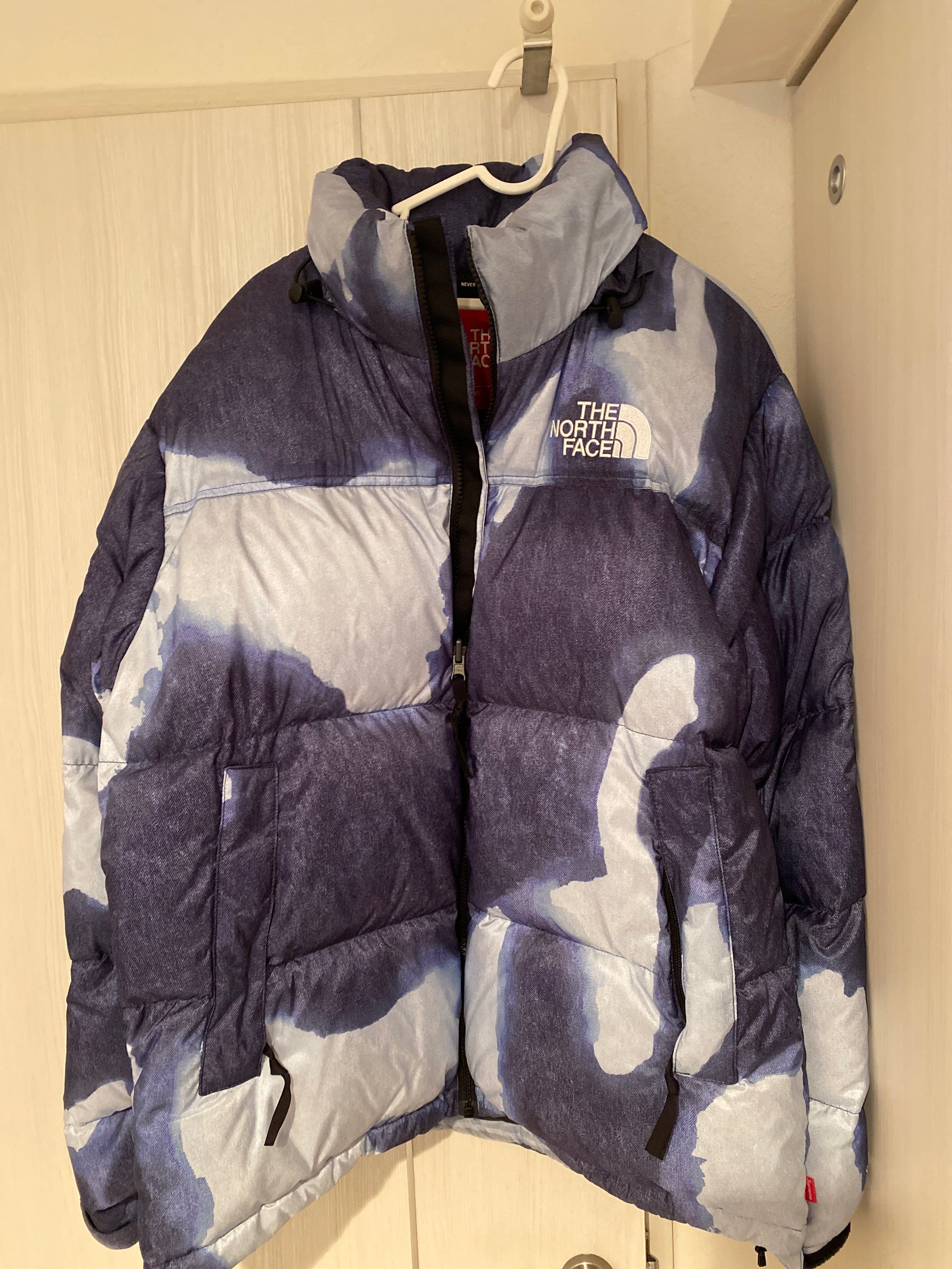 Supreme x The North Face Bleached Denim Print Nuptse Jacket "Indigo"