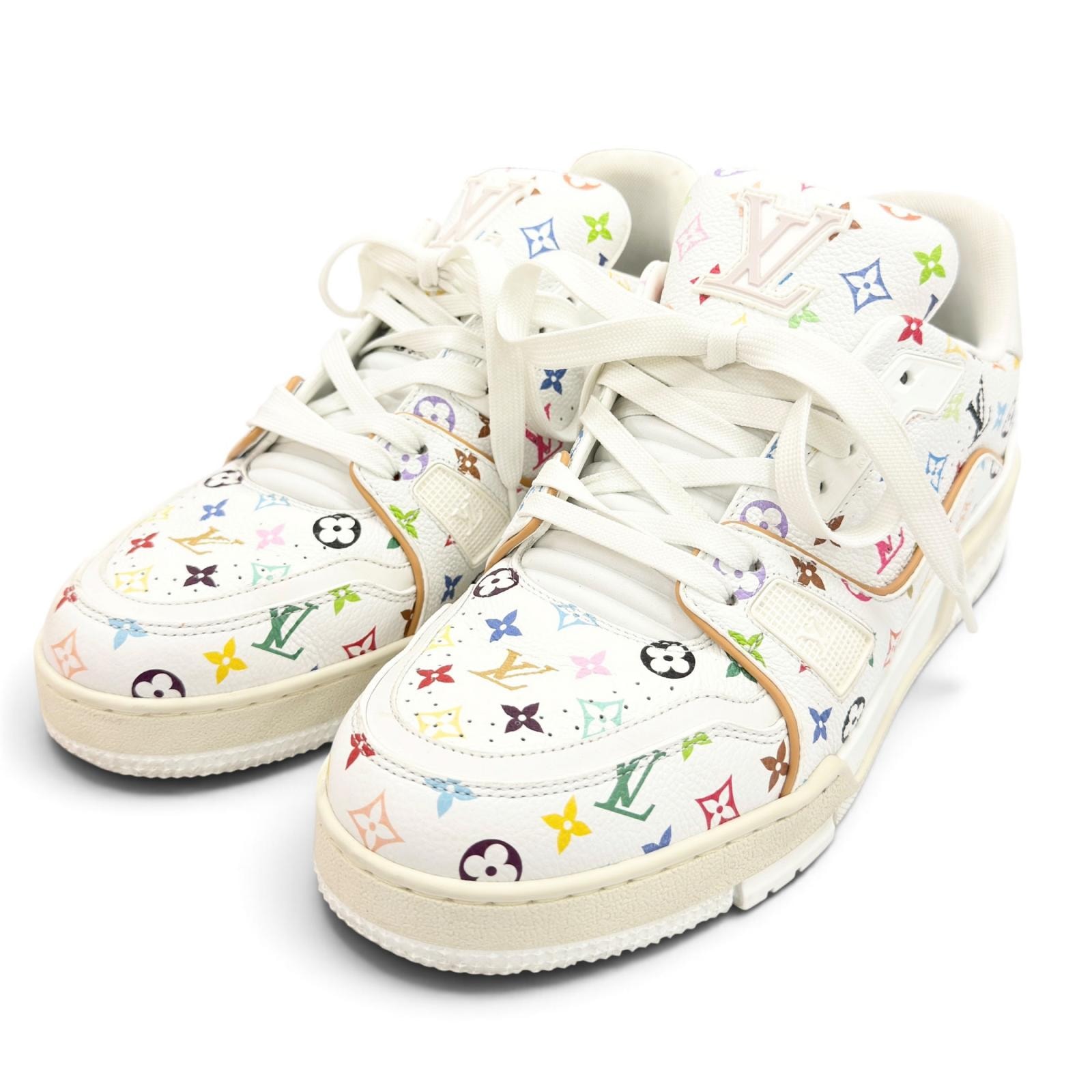 美品 ルイヴィトン 村上隆 スニーカー LV トレイナー ホワイト メンズ 6.5