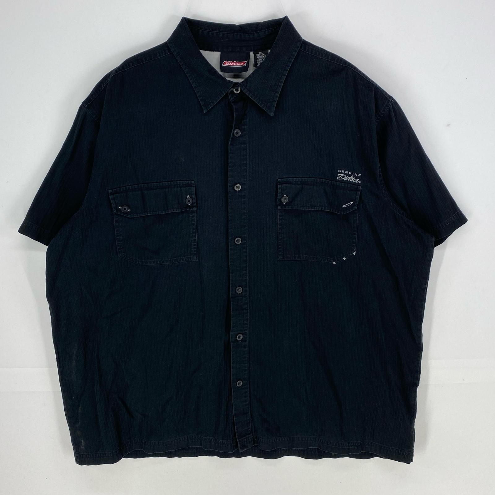 古着 ディッキーズ Dickies 半袖シャツ 胸ポケット ロゴ刺繍 ワーク ショートスリーブ 企業 3XL  ブラック系 メンズ
