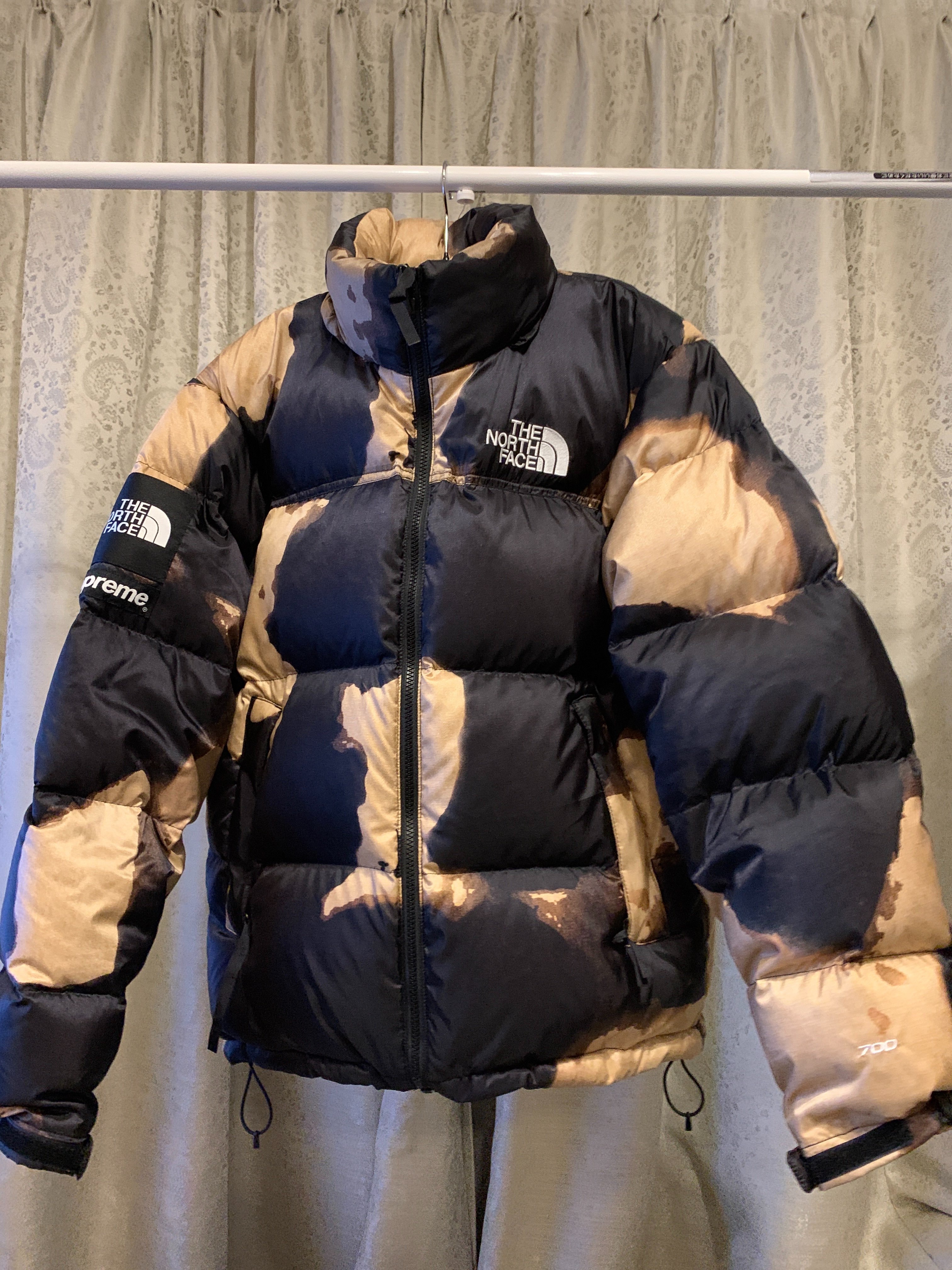 Supreme x The North Face Bleached Denim Print Nuptse Jacket "Black"