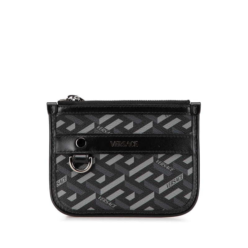 ヴェルサーチェ ラ グレカ ポーチ ブラック カーキグリーン PVC レザー レディース VERSACE 中古
