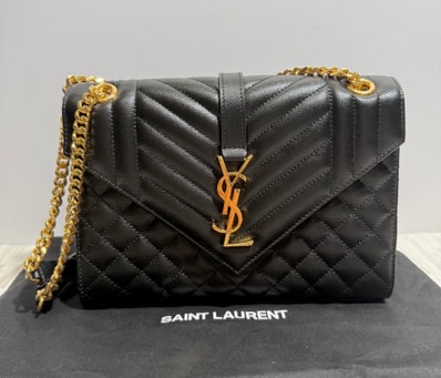 Saint Laurent Envelope Small Bag In Mix Matelasse Grain De Poudre Embossed Leather "Black"
