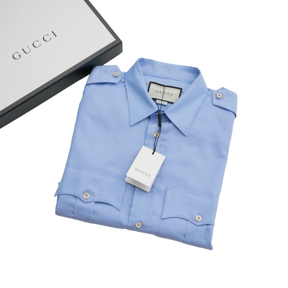■未使用品■GUCCI グッチ 長袖シャツ サイズ48 ミケーレ期 ラウンドカット 子豚刺繍 イタリア製 20260610/RA9679