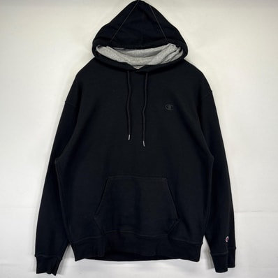 古着 チャンピオン Champion パーカー 大きいサイズ ワンポイントロゴ刺繍 フーディー プルオーバー XL ブラック メンズ