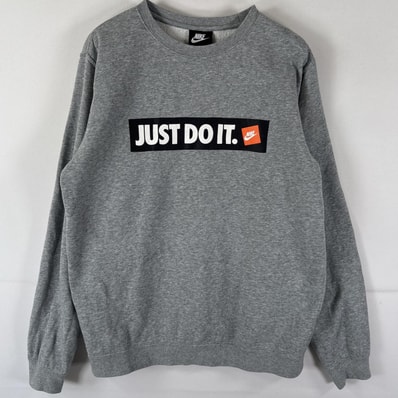 古着 ナイキ NIKE スウェット トレーナー プルオーバー クルーネック ロゴプリントデザイン M グレー メンズ