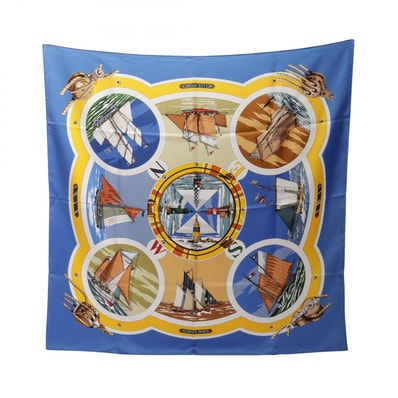 エルメス HERMES カレ90 BELLES AMURES スカーフ 衣料品 シルク シルク レディース ブルー系 / イエロー系 / マルチカラー 【中古】