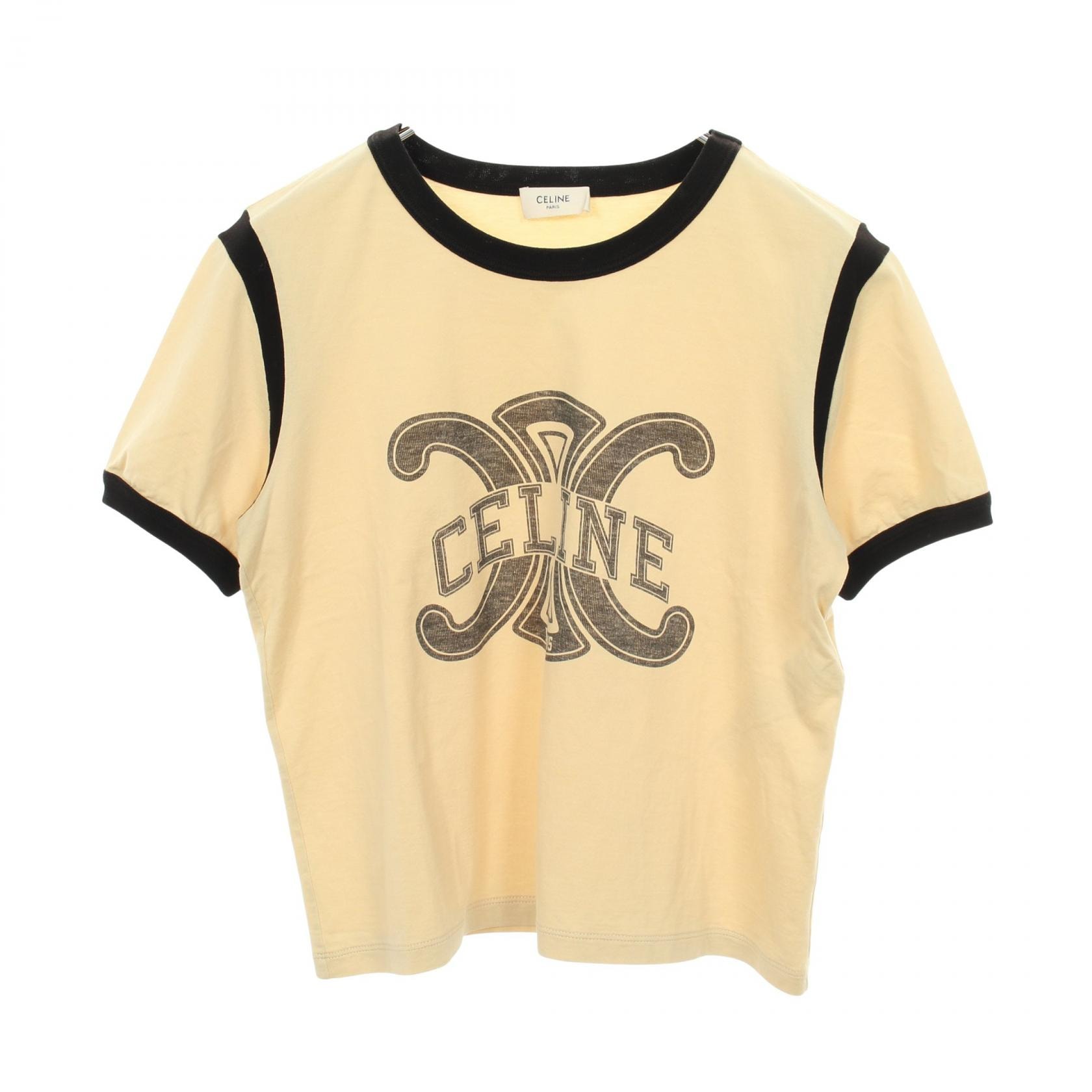 セリーヌ CELINE トリオンフ ロゴ 半袖Tシャツ 衣料品 トップス コットン レディース ベージュ系 / ブラック系 2X58B671Q 【中古】