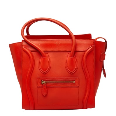 セリーヌ ラゲージ マイクロショッパー ハンドバッグ Luggage micro shopper オレンジ レザー レディース CELINE 【中古】
