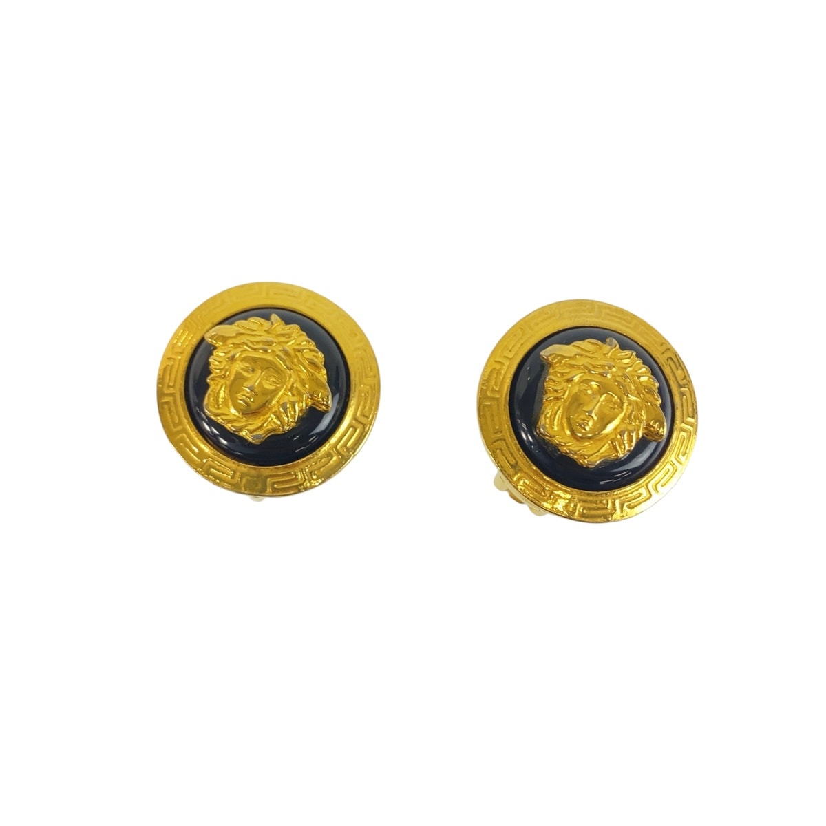 美品 VERSACE ヴェルサーチ ヴィンテージ メデューサ ゴールド ブラック メタル イヤリング 1-0294738 【中古】