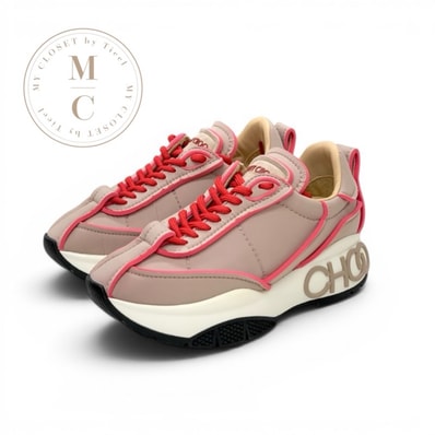 ジミーチュウ JIMMY CHOO RAINE スニーカー 靴 シューズ ナイロン ピンクベージュ レッド 未使用 ロゴ
