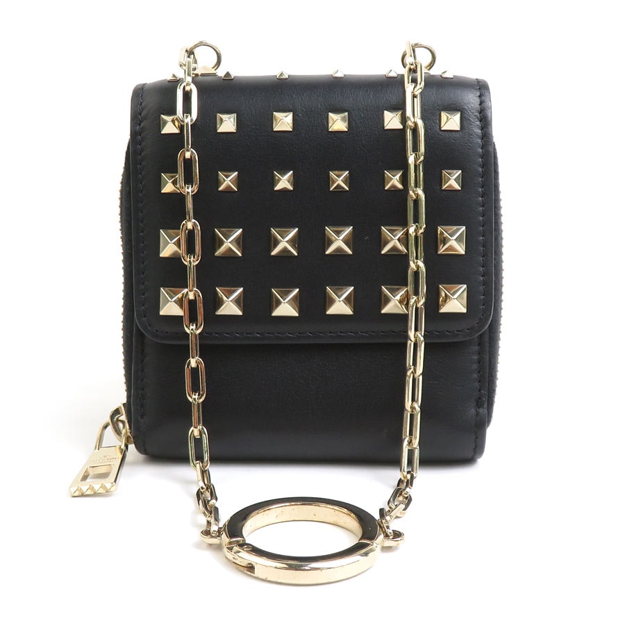 ヴァレンティノ ガラヴァーニ Valentino Garavani コインケース コンパクトウォレット レザー ブラック ユニセックス【中古】 h30844a