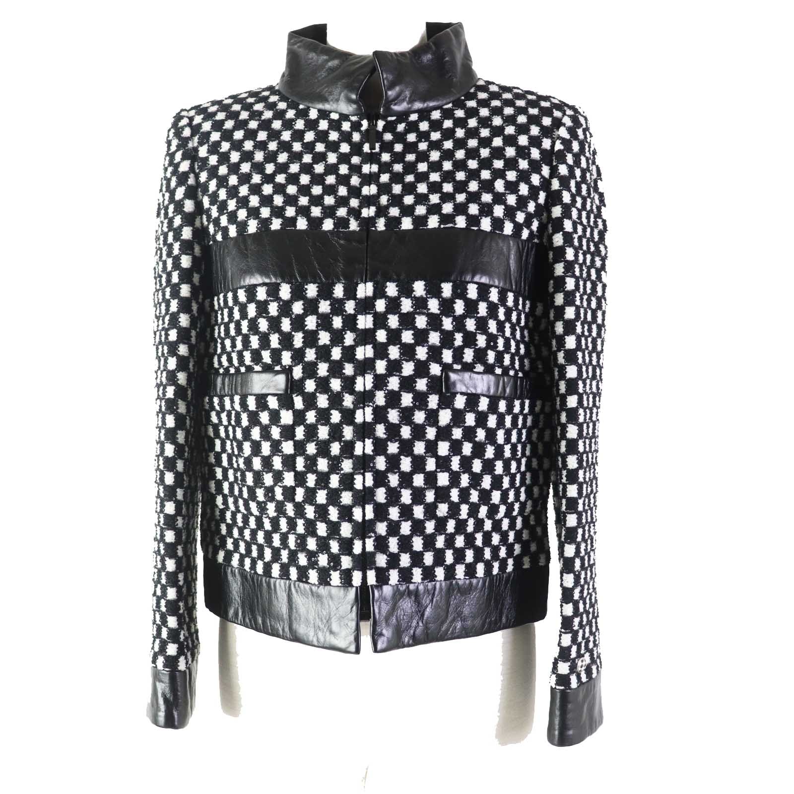 極美品 シャネル
 ジャケット ブラック ホワイト レディース 34 P57185