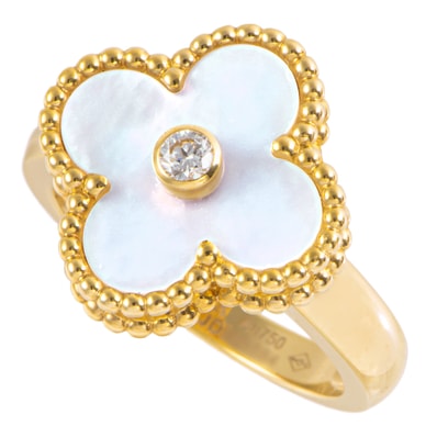 Van Cleef & Arpels ヴァンクリーフ&アーペル ヴィンテージ アルハンブラ リング VCARA41150 指輪 10号 K18YG ホワイト マザー オブ パール ダイヤモンド ゴールド ホワイト【中古】