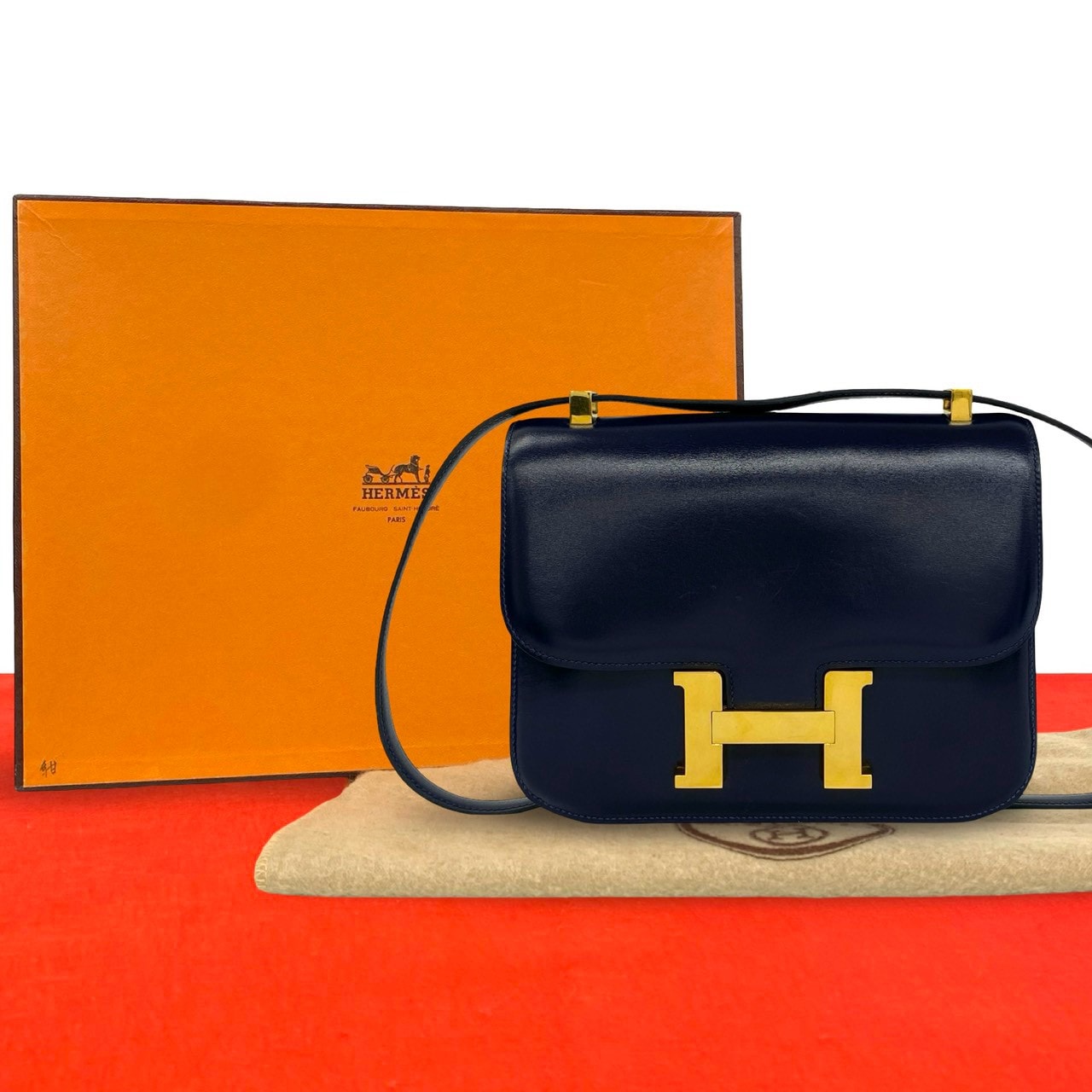 HERMES エルメス コンスタンス ボックスカーフ ショルダーバッグ ブルーインディゴ ネイビー
00062