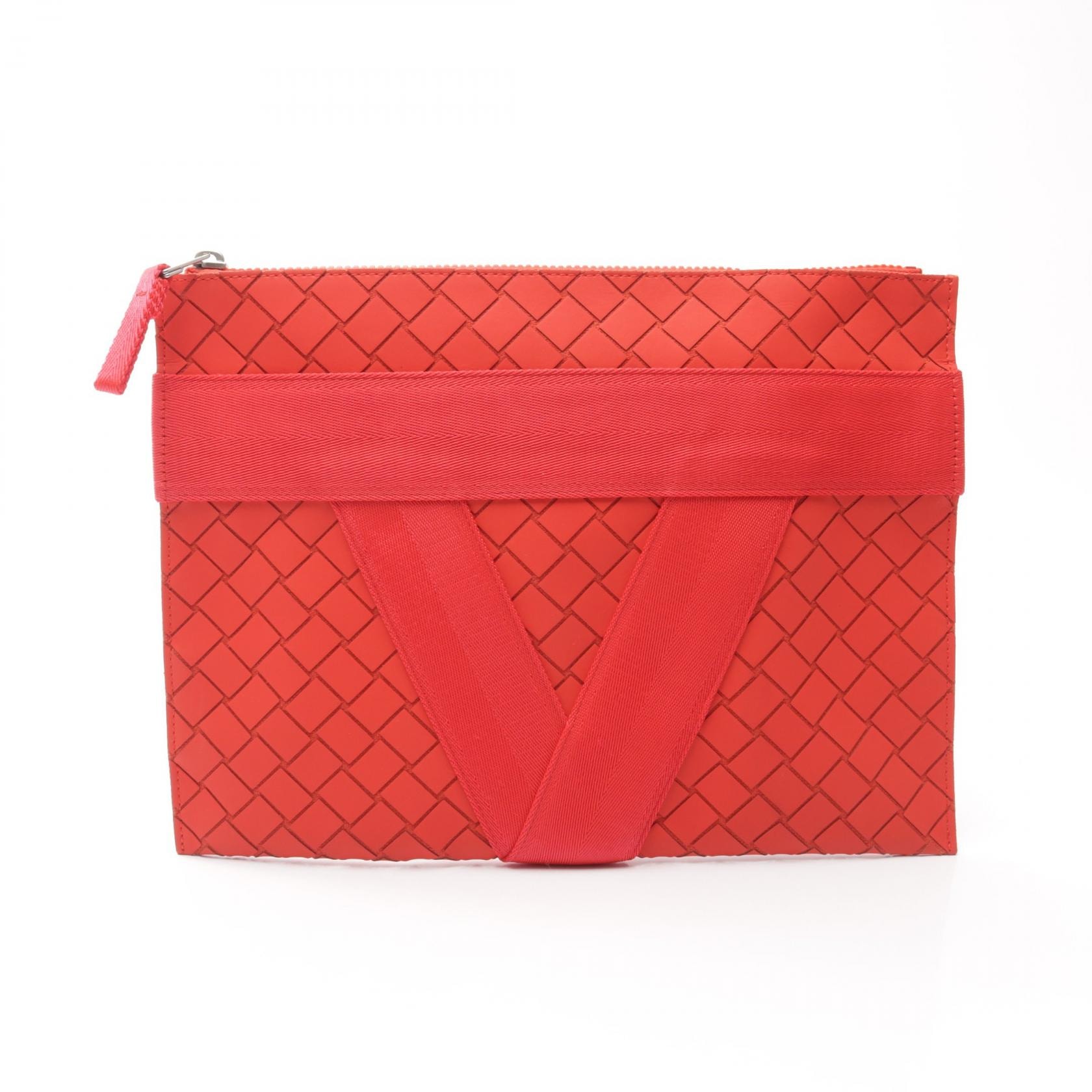 ボッテガヴェネタ BOTTEGA VENETA ドキュメントケース セカンドバッグ クラッチバッグ バッグ ラバー ファブリック メンズ レッド系 【中古】