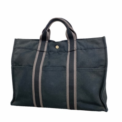 【6hc1524-k】エルメス トートバッグ フールトゥMM キャンバス ブラック シルバー金具【中古】メンズ レディース ユニセックス