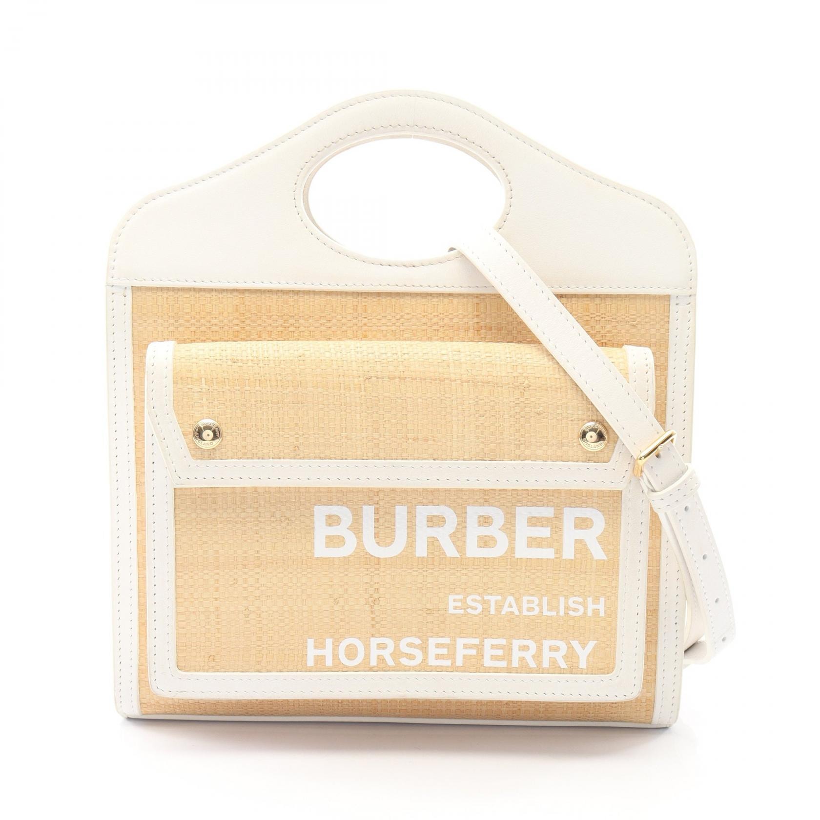 バーバリー BURBERRY ミニ ポケットバッグ ハンドバッグ バッグ レザー ラフィア レディース ベージュ系 / ホワイト系 【中古】