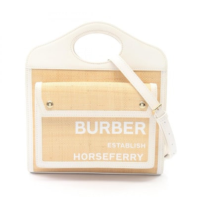 バーバリー BURBERRY ミニ ポケットバッグ ハンドバッグ バッグ レザー ラフィア レディース ベージュ系 / ホワイト系 【中古】