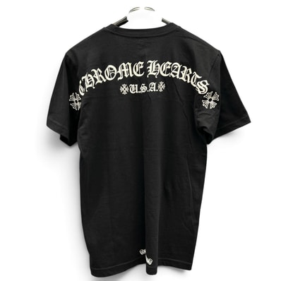 CHROME HEARTS 美品 クロムハーツ Back Arch USA Logo Tee USA バックアーチロゴ Tシャツ バックプリント 半袖 #S コットン ブラック ホワイト カットソー ABランク 中古 鑑定済 クロムTシャツ
