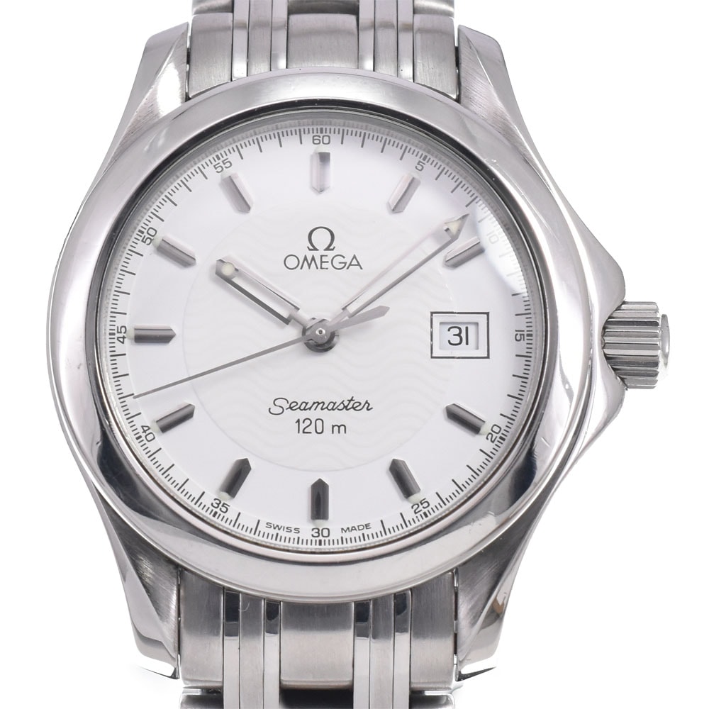 オメガ OMEGA 2571.21 シーマスター 120M デイト ホワイト クォーツ レディース 良品 腕時計 B#149112
