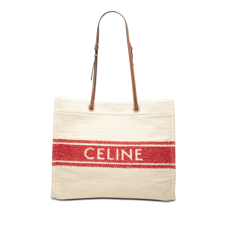 セリーヌ ホリゾンタル カバ トートバッグ ショルダーバッグ アイボリー レッド レザー テキスタイル レディース CELINE 【中古】