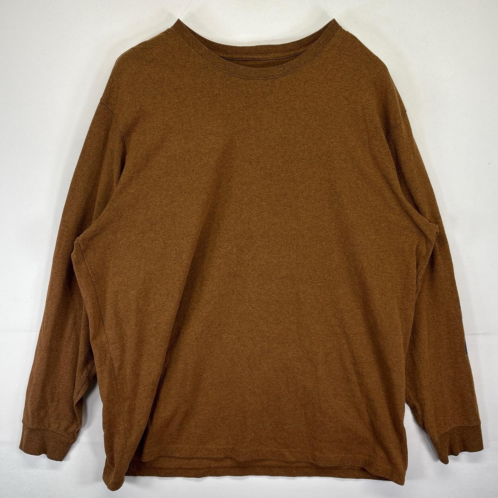 古着 カーハート Carhartt 長袖Tシャツ 大きいサイズ 無地 ワーク 袖プリント クルーネック 14042  ブラウン系 メンズ