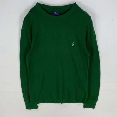 古着 ポロ・ラルフローレン POLO RALPH LAUREN 長袖Tシャツ サーマル ワッフル生地 ワンポイント クルーネック M グリーン系 メンズ
