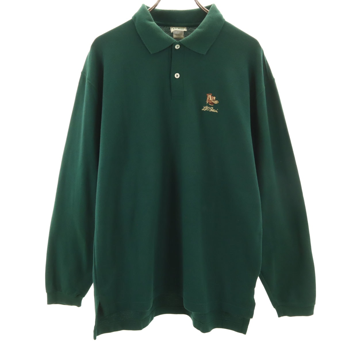 L.L.Bean エルエルビーン 80s 90s USA製 オールド 長袖 ポロシャツ M 深緑 アウトドア