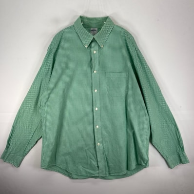 古着 ブルックスブラザーズ Brooks Brothers 長袖シャツ ボタンダウン 胸ポケット XL グリーン系 チェック メンズ