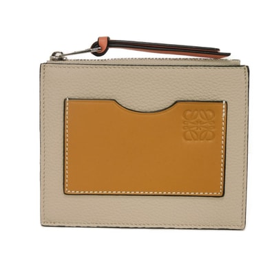 LOEWE ロエベ スクエア コイン カードホルダー ラージ ハニー グレイン カーフ グレージュ ピンク ブラウン 小銭入れ 名刺入れ 財布 パスケース フラグメントケース 美品 アナグラム エンボス ライトオーツ コインケース C660O37X01