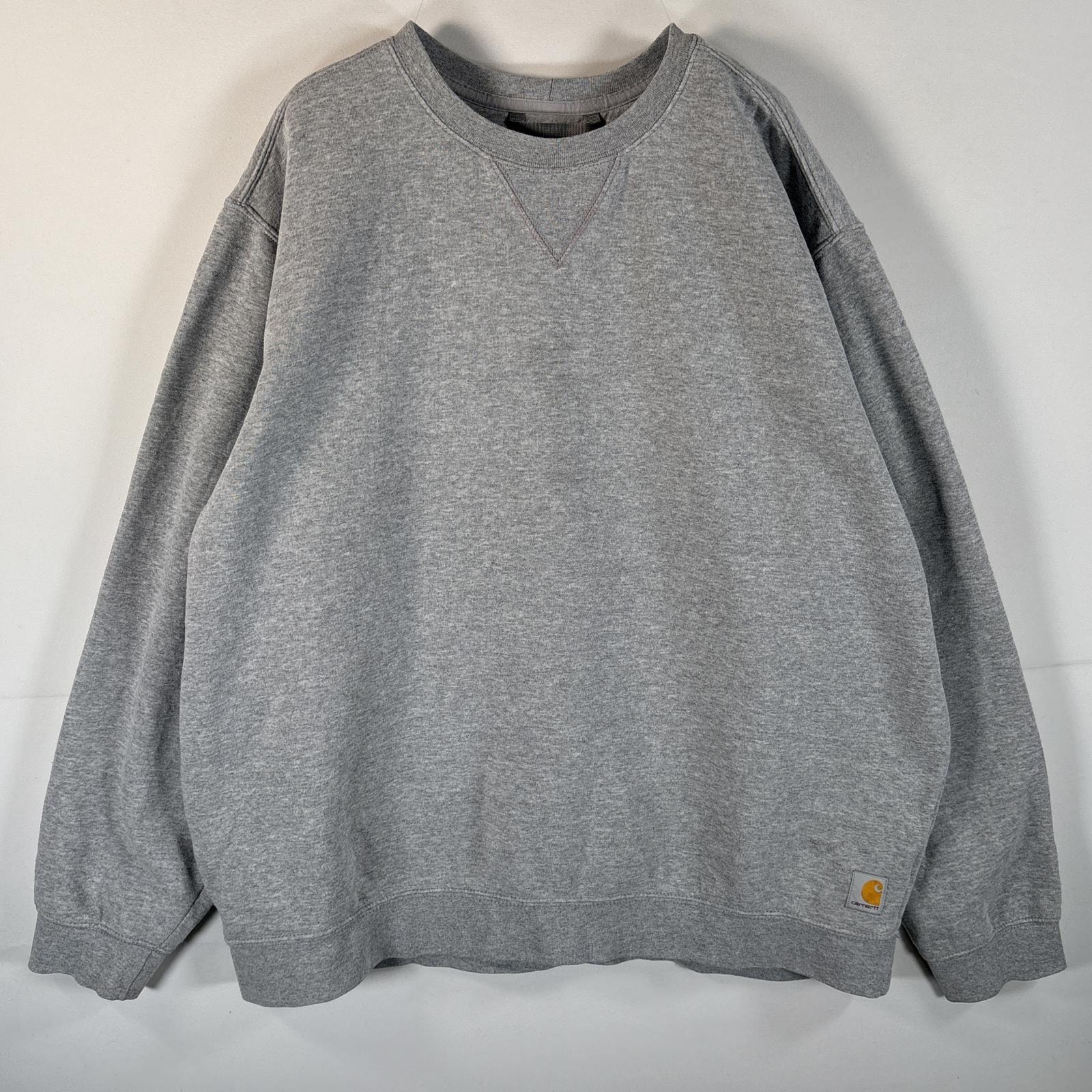 古着 カーハート Carhartt スウェット ルーズフィット 大きいサイズ クルーネック ワンポイントロゴ 前Vガゼット 14041 グレー メンズ