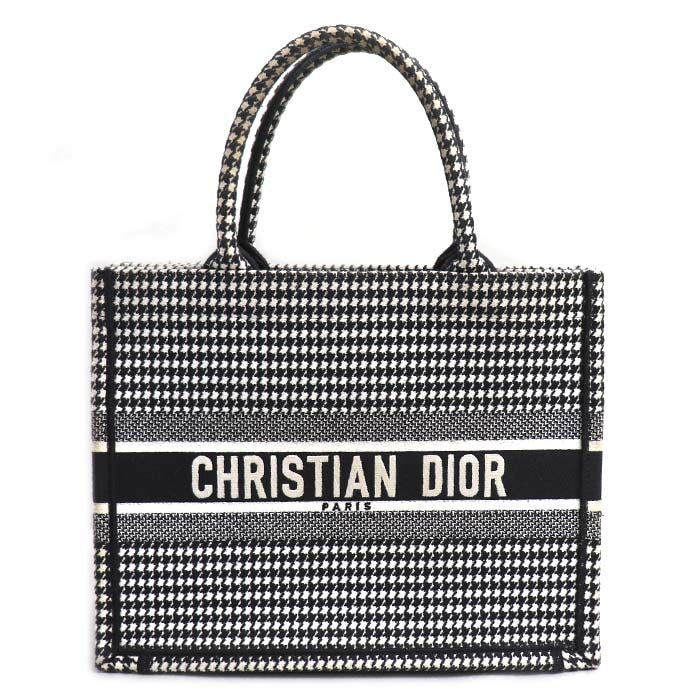 Dior ディオール ブックトート ミディアム トートバッグ ホワイト/ブラック M1296ZTQT_M911  千鳥格子 レディース【中古】