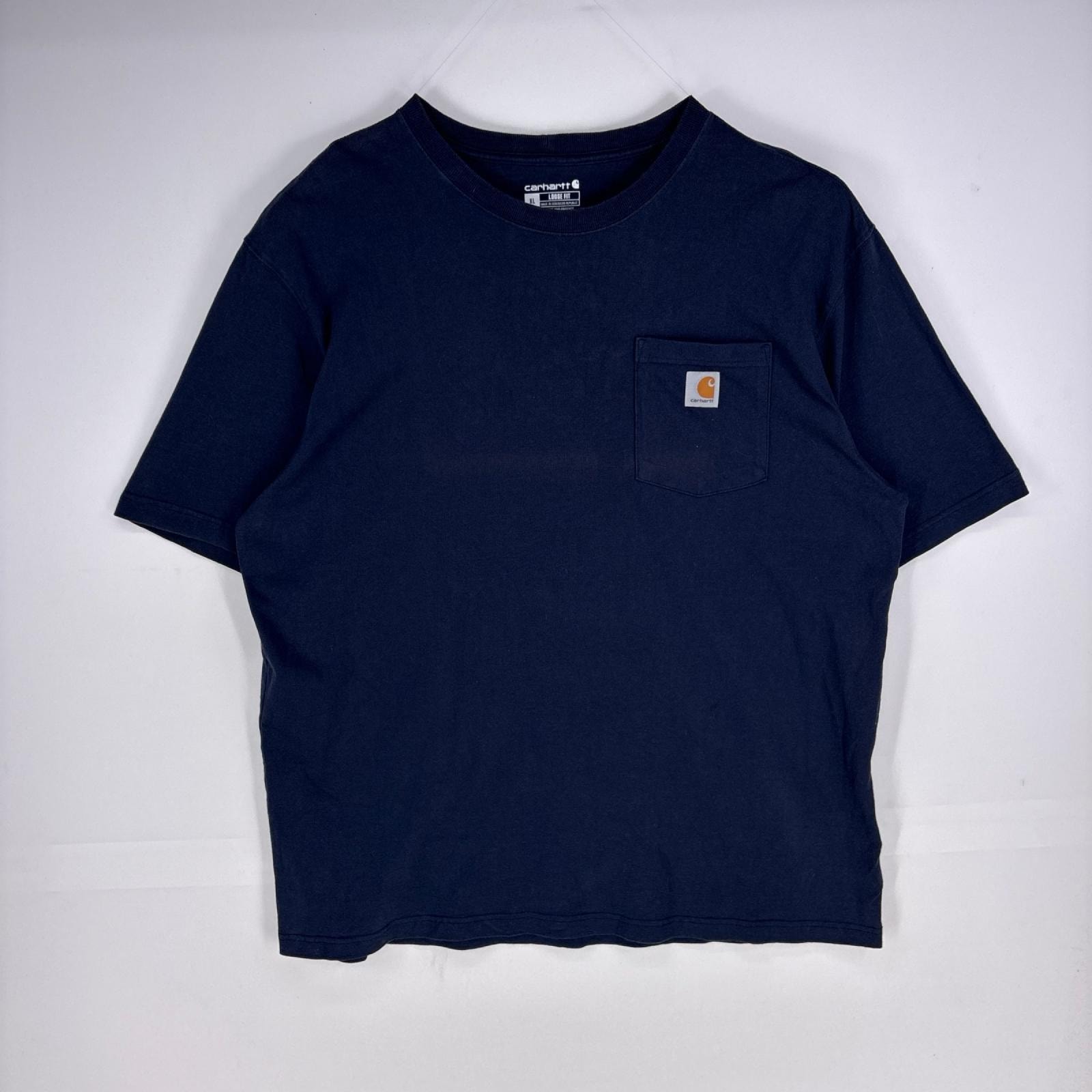古着 カーハート Carhartt 半袖Tシャツ 胸ポケット ワンポイント ショートスリーブ ロゴ クルーネック XL ネイビー系 メンズ