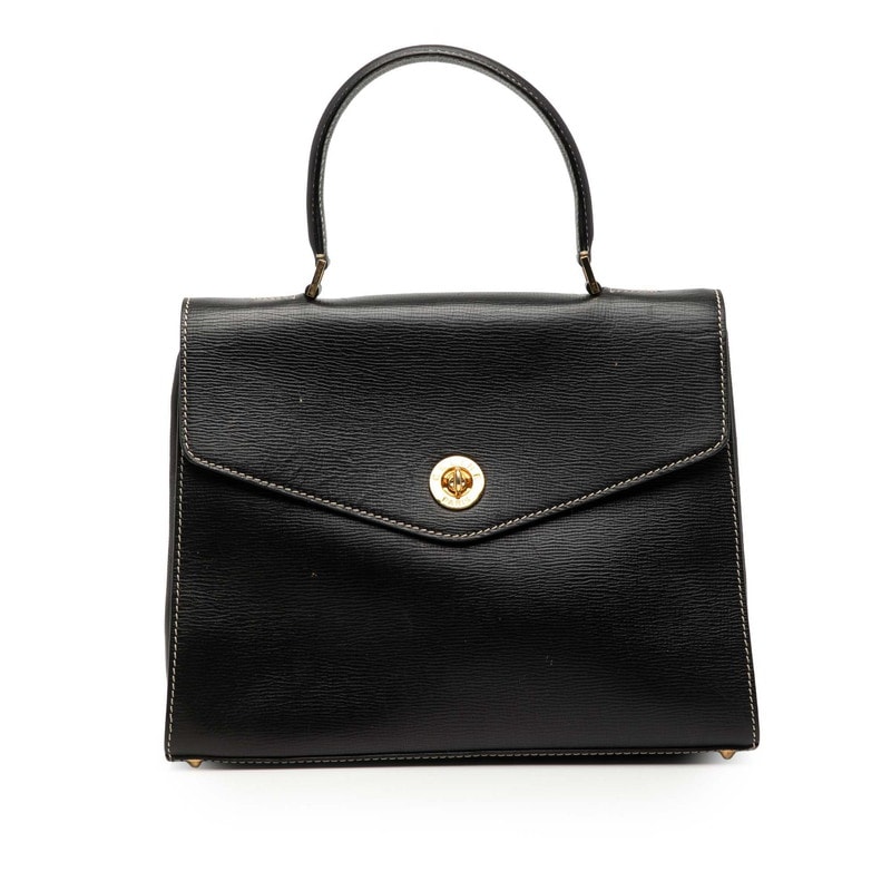 セリーヌ ロゴ ハンドバッグ ブラック レザー レディース CELINE 【中古】