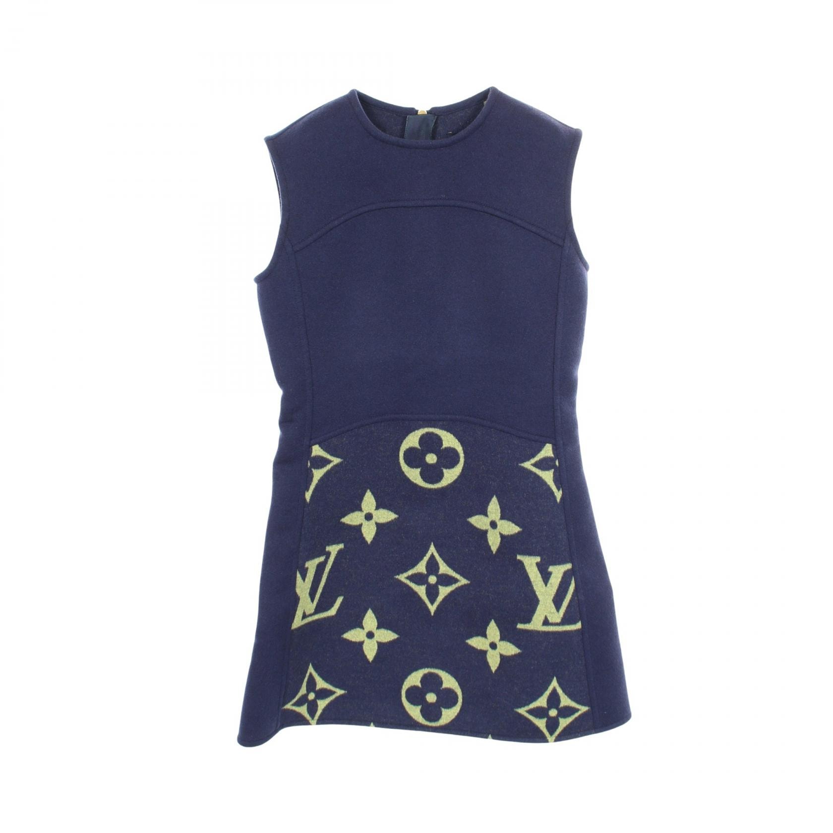 ルイ・ヴィトン LOUIS VUITTON モノグラム ノースリーブ ワンピース 衣料品 トップス ウール シルク レディース ネイビー系 / グリーン系 RW202W TUV FJDR04 【中古】